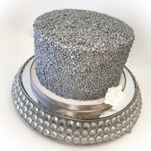 Sequined cake painted in silver