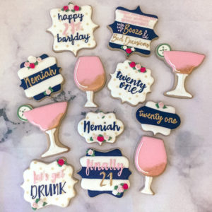Navy and pink 21st birthday cookies