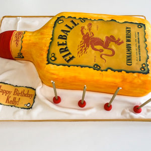 Carved Fireball Whiskey painted cake