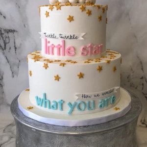Twinkle, twinkle baby shower cake with molded bear on top