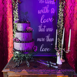 Gothic purple and red wedding cake