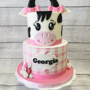 Cow themed birthday cake