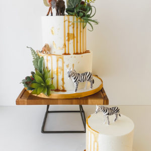 Jungle themed birthday cake with a smash cake