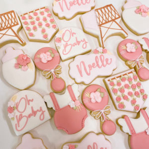 Pink boho themed baby cookies