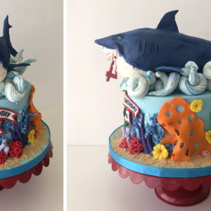 Fondant cake with a 16" made from crispy rice cereal and candy clay