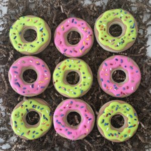 Pink and green donut sugar cookies