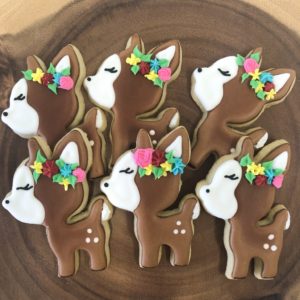 Deer cookies with multi-colored flowers