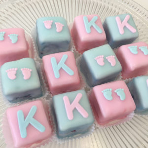 Pink and blue petit fours